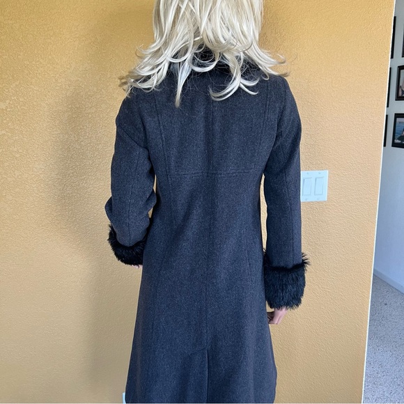 KC Collections Lambswool Faux Fur Embellished Long Coat - Picture 9 of 12